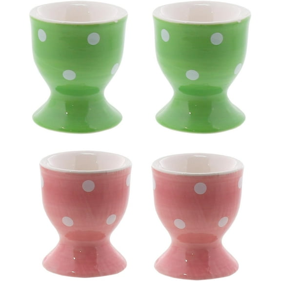 Egg Cup Cute Ceramic Soft-Boiled Egg Holder Hen Chicken Rooster Theme - Set of 4 (Green & Pink)