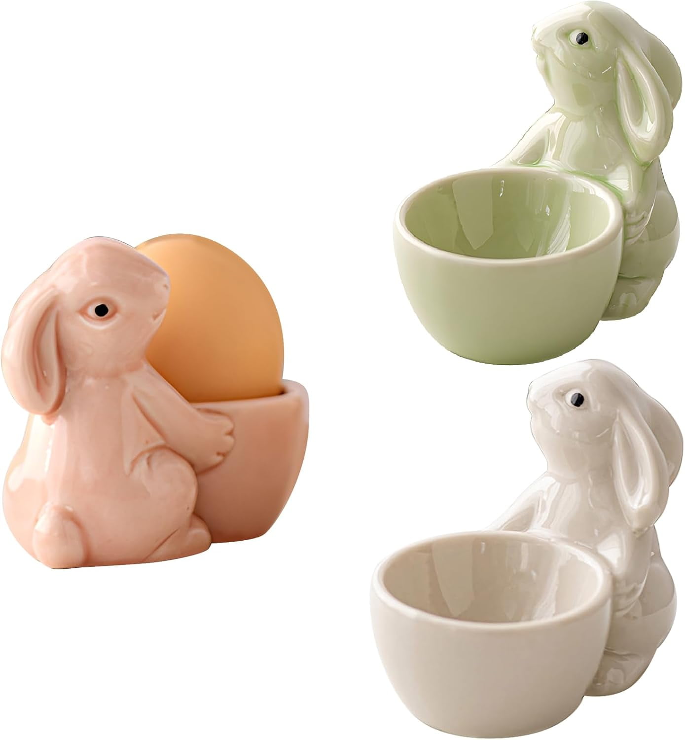 Egg Cups for Soft Boiled Eggs, Easter Egg Holder Soft Boiled Egg Cups Creative Egg Display Stand Ceramic Rabbit Bunny Egg Cup Holder for Home Decor Kitchen Utensils Easter Bunny Egg Stand Decoration