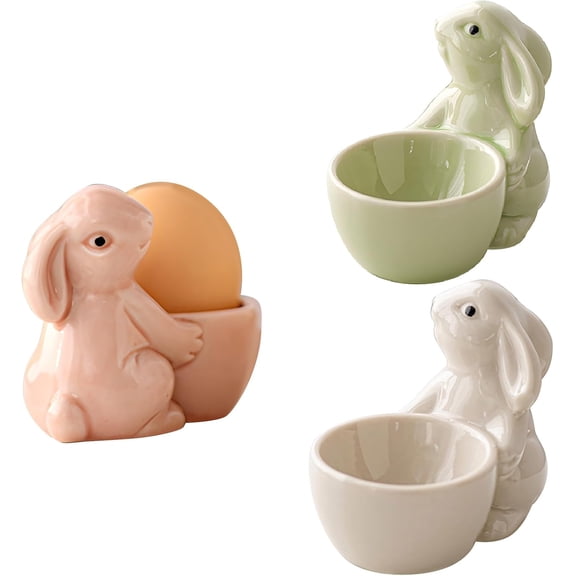 Egg Cups for Soft Boiled Eggs, Easter Egg Holder Soft Boiled Egg Cups Creative Egg Display Stand Ceramic Rabbit Bunny Egg Cup Holder for Home Decor Kitchen Utensils Easter Bunny Egg Stand Decoration