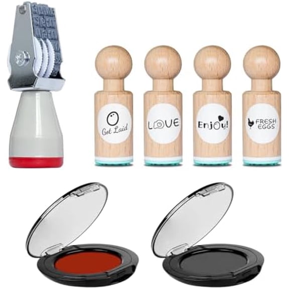 Egg Date Stamp Kit (4 Pcs Small Egg Stamps + Egg Dater + Black/Red Quick-Drying Ink Pads) - Clear Text Egg Marker, Egg Stamper for Fresh Eggs, Egg Date Stamps for Chicken Tenders$$Office