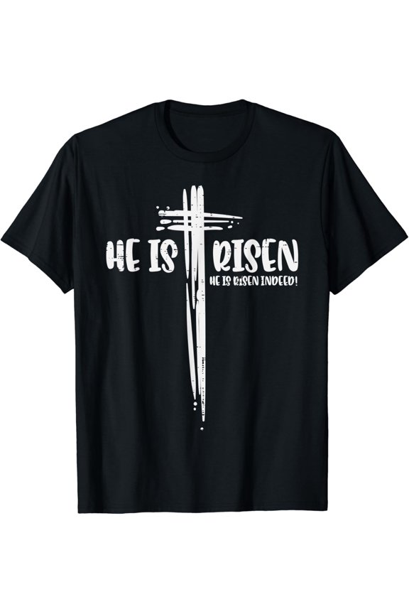 Egg Day Jesus He Is Risen Indeed Religious Christian Shirt BLACK Unisex S-5XL