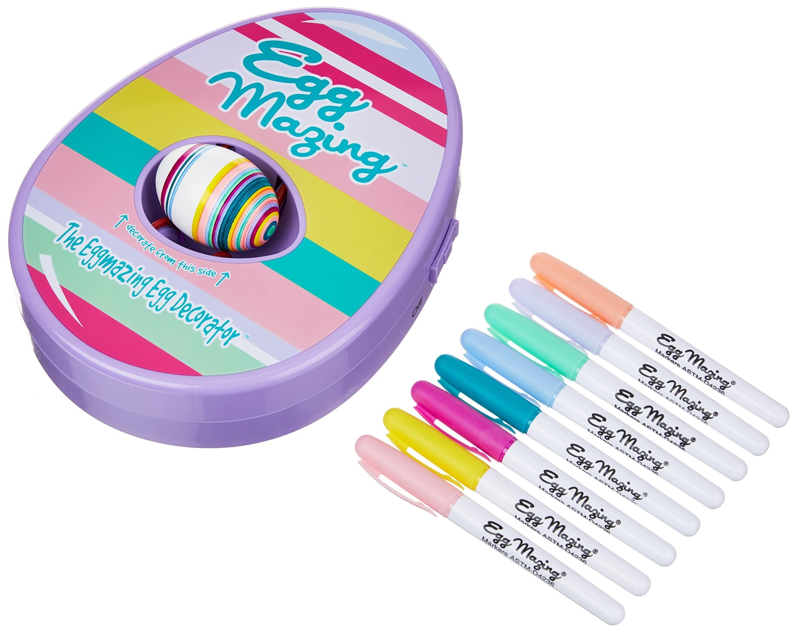 The  Egg Decorator Easter Egg Decorator Kit - Arts and Crafts Set - Includes Egg Decorating Spinner and 8 Colorful Quick Drying Non Toxic Markers (Purple)