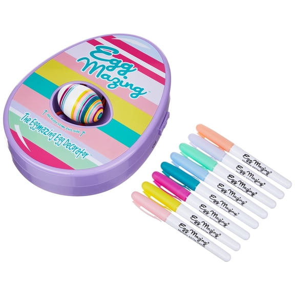 The  Egg Decorator Easter Egg Decorator Kit - Arts and Crafts Set - Includes Egg Decorating Spinner and 8 Colorful Quick Drying Non Toxic Markers (Purple)