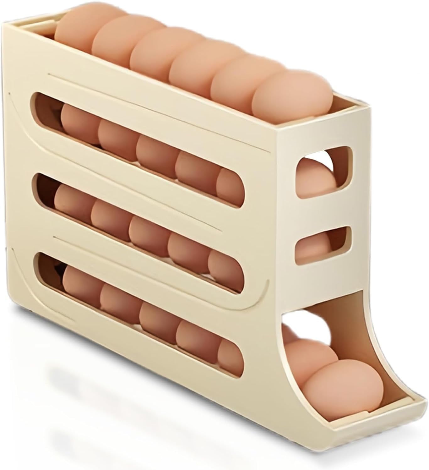 Egg Dispenser for Refrigerator, 4 Tiers Egg Holder for Fridge, Egg Holder for Fridge, Egg Organizer for Refrigerator, Egg Storage for Refrigerator, Egg Holder for Refrigerator (White+Gray)