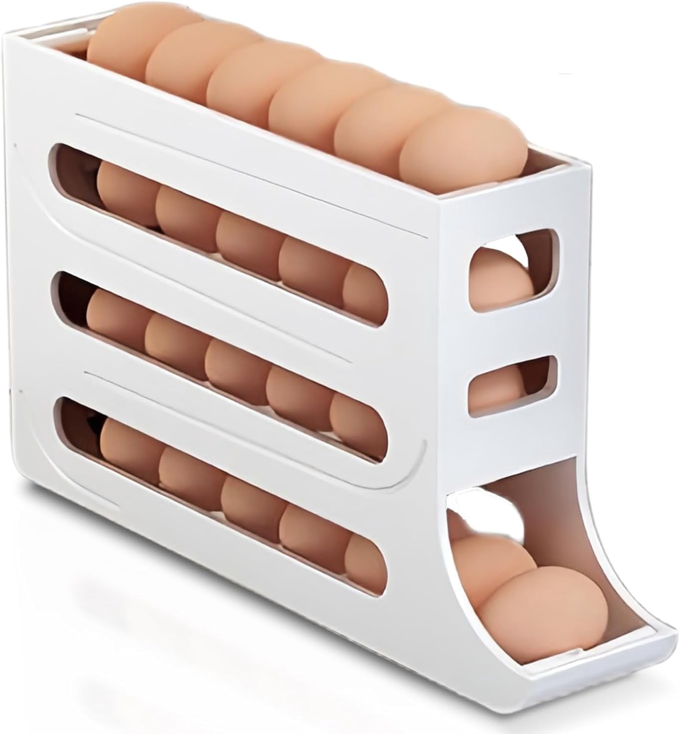Egg Dispenser for Refrigerator, 4 Tiers Egg Holder for Fridge, Egg Holder for Fridge, Egg Organizer for Refrigerator, Egg Storage for Refrigerator, Egg Holder for Refrigerator (White+Gray)