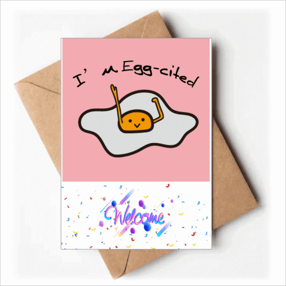 Egg Excited Yolk Mood Art Deco Fashion Welcome Back Greeting Cards Envelopes Blank