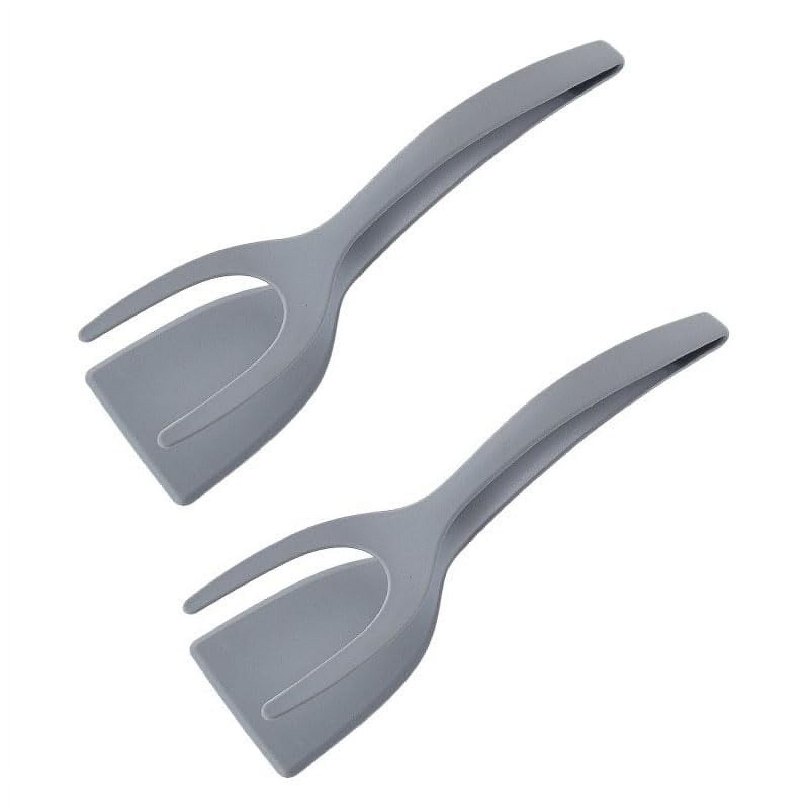 Egg Flipper Spatula, Fried Egg Flipper Spatula, Multi-function Spatula Shovel Pliers, 2 in 1 Non Stick Flipper Food Clip Turner for Flipping Omelette, Pancake, Steak (Gray*2 pcs)
