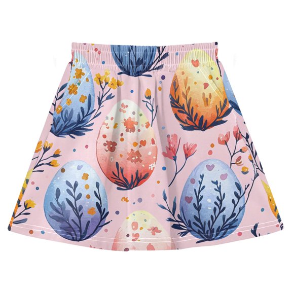 Egg Floral Pattern Cotton Skirt Built-in Liner Elastic A-Line Flared Skirt with Pockets