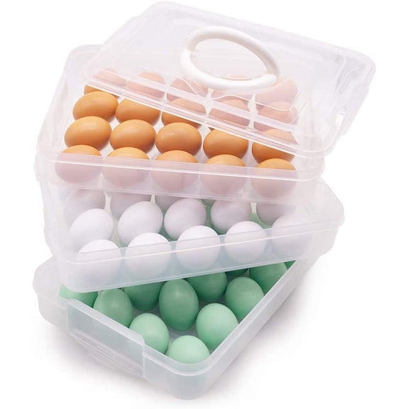 Egg Holder, 3-Layer Deviled Egg Tray with Lid Egg Carrier Box Dispenser Container with Handle for 60 Eggs