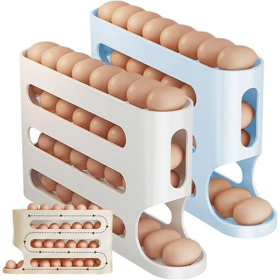 Egg Holder Countertop,Egg Holder for Refrigerator 60 Egg, 2025 New Multi-function 4-layer Tilted Design Slide Egg Storage Holder, Automatic Scrolling Egg Holder, Egg Organizer for Fridge Door