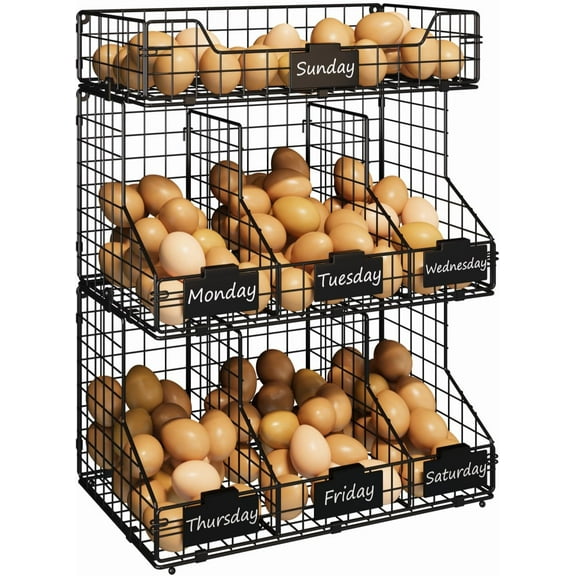 Egg Holder Countertop Egg Storage, x-Cosrack Wall Mounted Egg Baskets for Fresh Eggs with 4 Dividers,Can Snack Organizer for Pantry Shelf