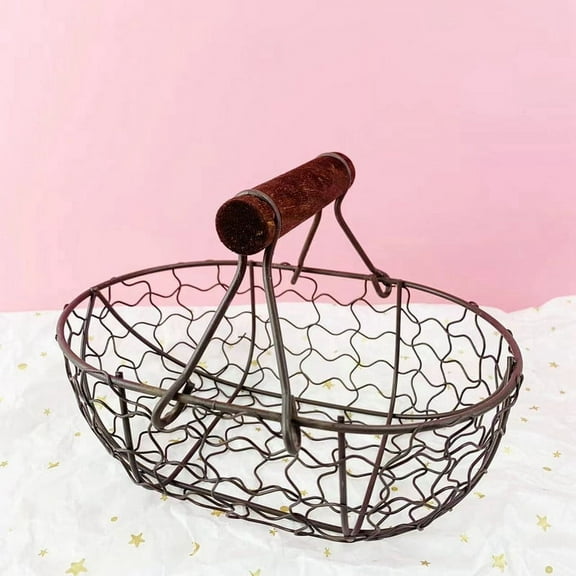 Egg Holder Countertop with Handle - Metal Wire Egg Baskets for Fresh Eggs - Vintage Style Wire Basket Fruit Basket Bread Basket Potato Storage for Kitchen Counter