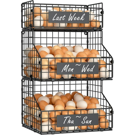 Egg Holder Countertop with Nameplate to Separate Eggs, 3 Tier Stackable Wire Storage Baskets for Gathering Fresh Eggs, Large Egg Rack for Countertop/Wall-Mounted, Medium (Patent Pending)
