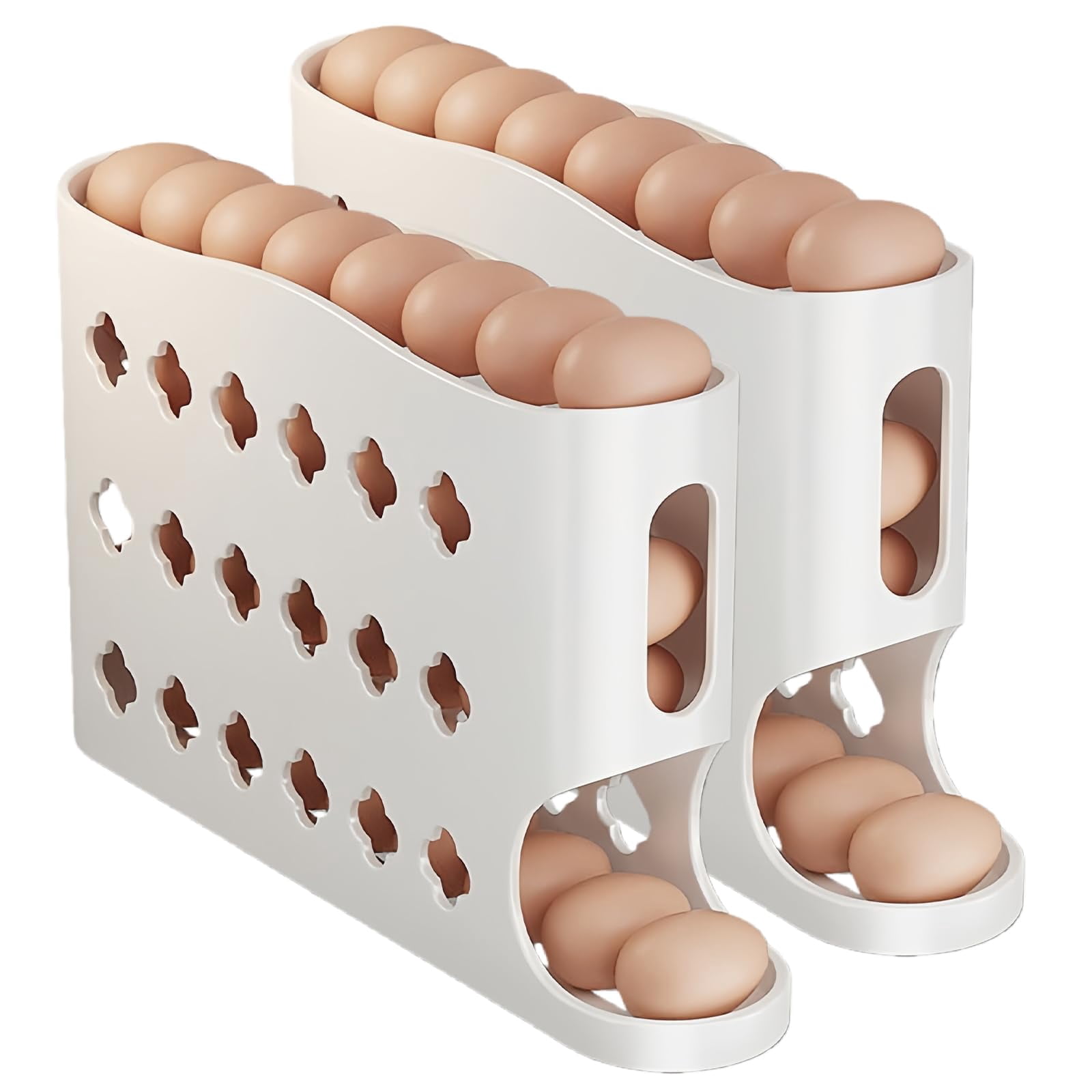 Egg Holder for Fridge, 2026 Eggs Dispenser Auto Rolling, No Assembly Required Easy Access, Save Refrigerator Space, And Prevent Egg from Breaking, Large Capacity / Holds 30 Eggs (White2PC)