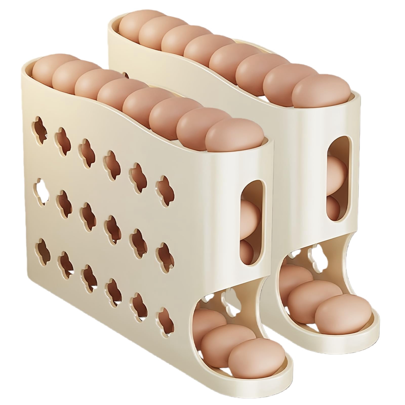 Egg Holder for Fridge, 2026 Eggs Dispenser Auto Rolling, No Assembly Required Easy Access, Save Refrigerator Space, And Prevent Egg from Breaking, Large Capacity / Holds 30 Eggs (Beige2PC)