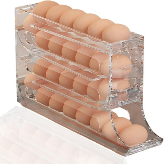 Egg Holder for Fridge, 4-Layer Automatic Egg Rolling Dispenser, Holds 30 Eggs Simultaneously, Space Saving Egg Tray for Refrigerator, Works In The Kitchen, Cabinets (Color : White)
