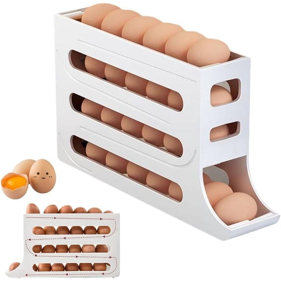 Egg Holder for Fridge,4 Tiers Rolling Egg Dispenser,Space-Saving Egg Dispenser Holder,30 Eggs Egg Rack Large Capacity Egg Dispenser for Refrigerator (Transparent)