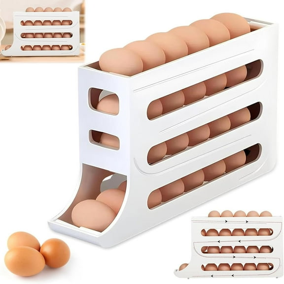 Egg Holder For Fridge, Auto Rolling Egg Organizer For Refrigerator, 4 Tiers Egg Dispenser For Refrigerator, 30 Eggs Egg Storage For Refrigerator, Works In The Kitchen, Cabinets.