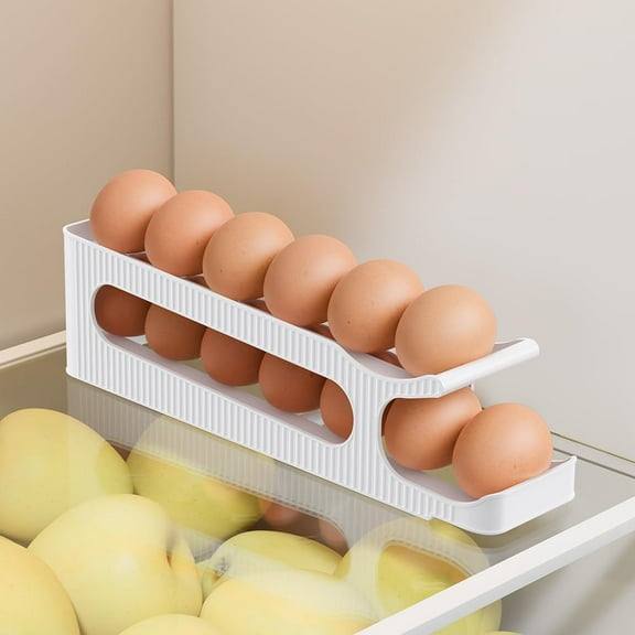 Egg Holder for Fridge, Auto Rolling Egg Roller/Dispenser/Organizer/Storage/Container for Refrigerator, Countertop, Kitchen, Space-saving Egg Tray for 12 Eggs, 2 Tiers, 1 Pack