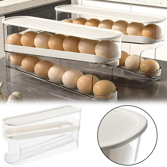 Egg Holder For Fridge, Egg Fridge Organizer Rolling Dispenser, Fresh Egg Holder Rolling Egg Dispenser For Refrigerator Egg Rack,Stackable Fridge Container And Storage With Lid(1 Pcs)