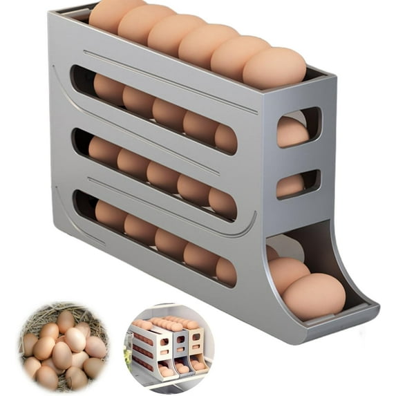 Egg Holder for Fridge, Eggs Dispenser Auto Rolling Egg Tray Storage 30 Egg Container Space-Saving Egg Roller for Refrigerator Kichen Cabinet (Color : White)