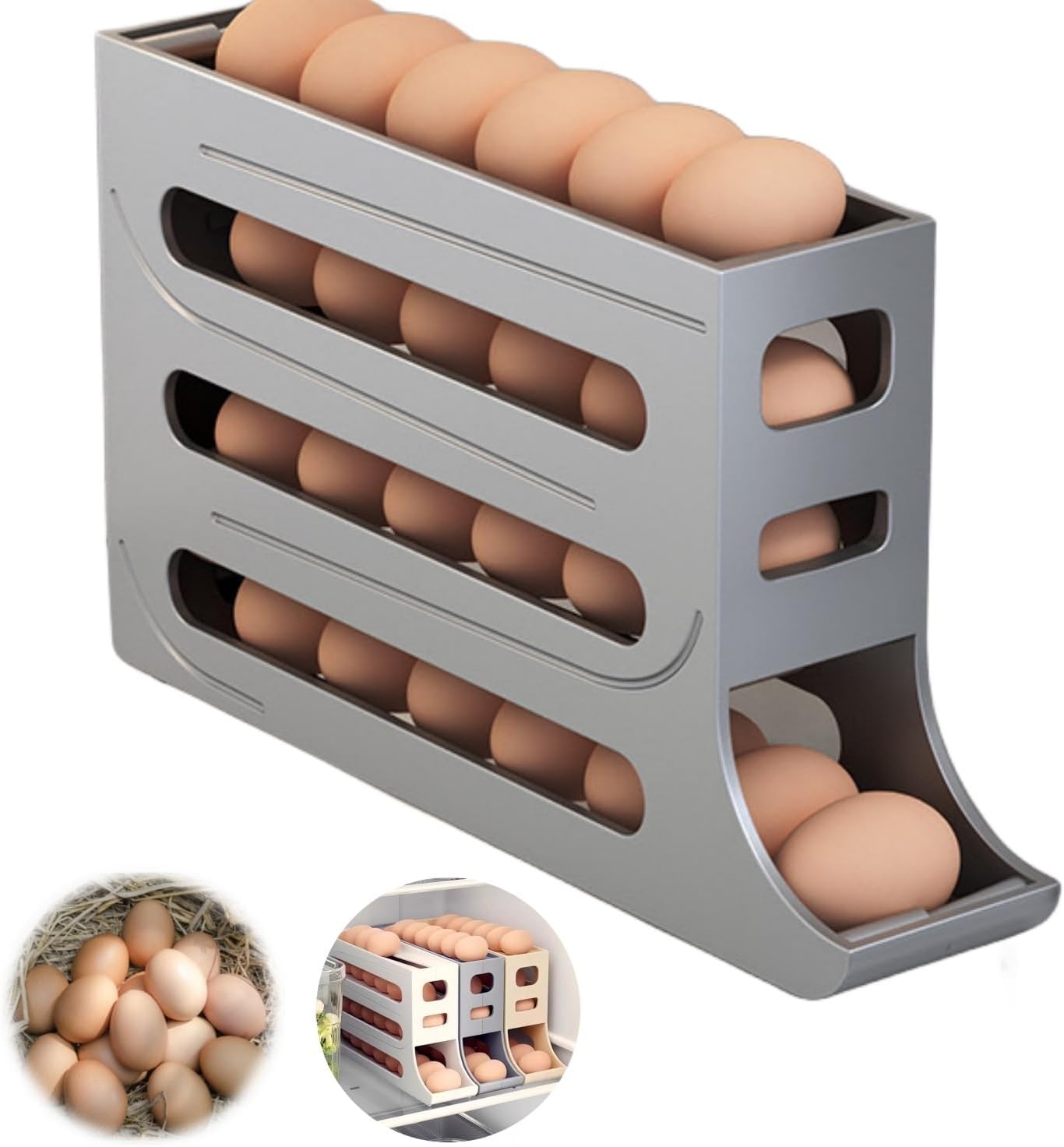 Egg Holder For Fridge Eggs Dispenser Auto Rolling Egg Tray Storage 30 
