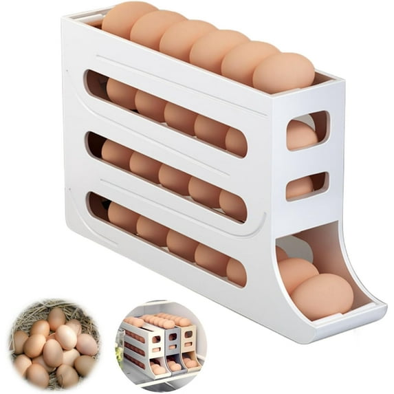 Egg Holder for Fridge, Eggs Dispenser Auto Rolling Egg Tray Storage 30 Egg Container Space-Saving Egg Roller for Refrigerator Kichen Cabinet (Color : White)