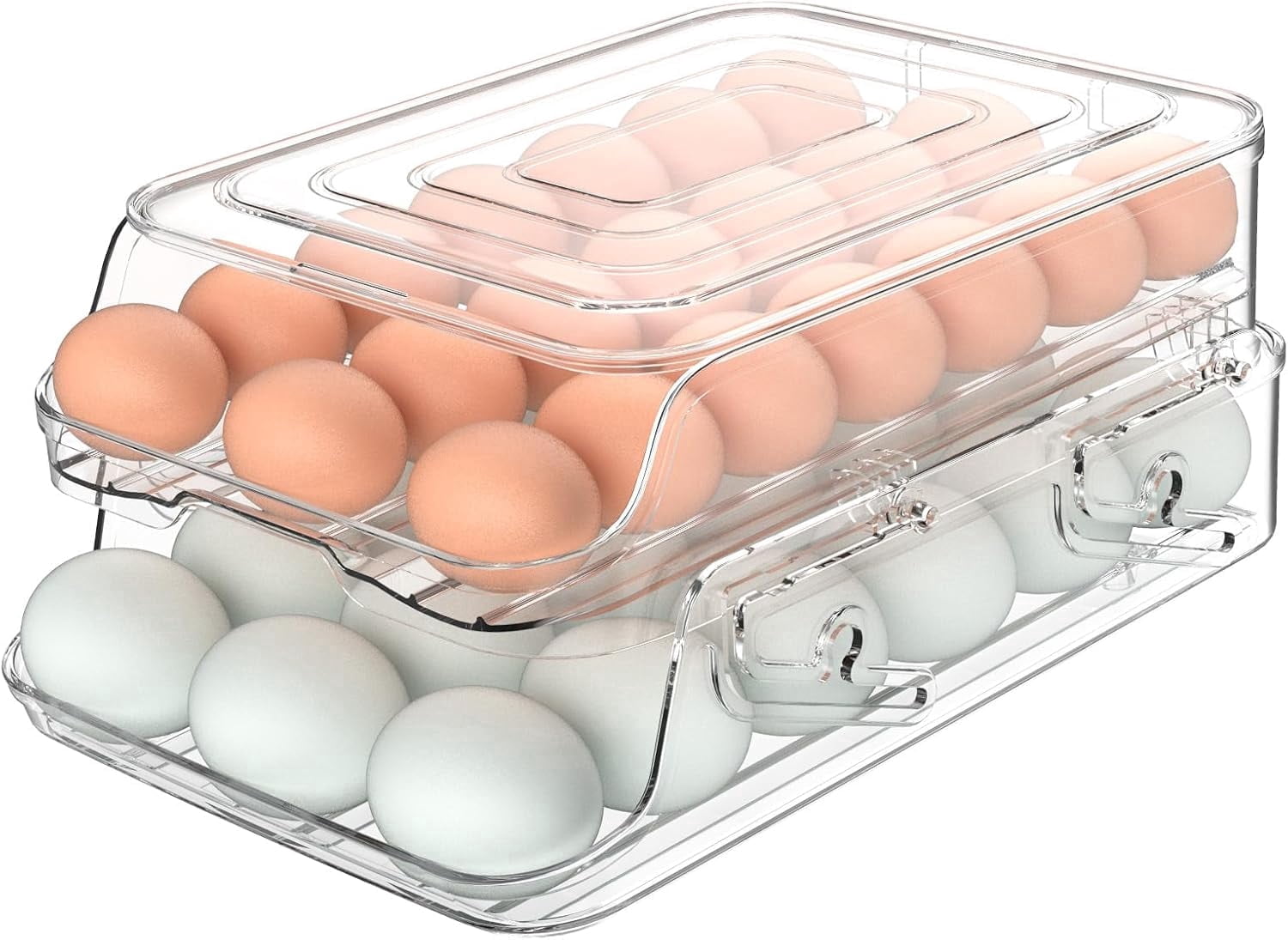 Egg Holder for Fridge, Foldable Automatic Rolling Egg Container for Refrigerator, Stackable Large-Capacity Egg Organizer Tray, Durable Clear Plastic Dispenser (3 dozens)