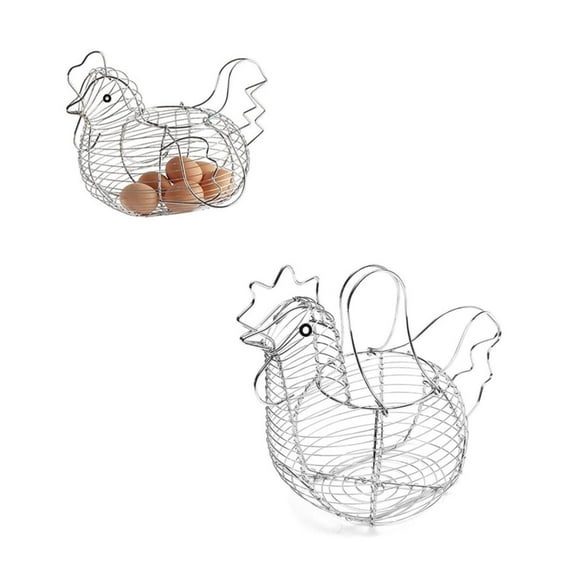 Egg Holder Rack, Chicken-Shaped Wire Basket for Kitchen Counter, Fruit & Snack Storage, Decorative Metal Organization / Kitchen Decor, Egg Storage,Silver,1PC