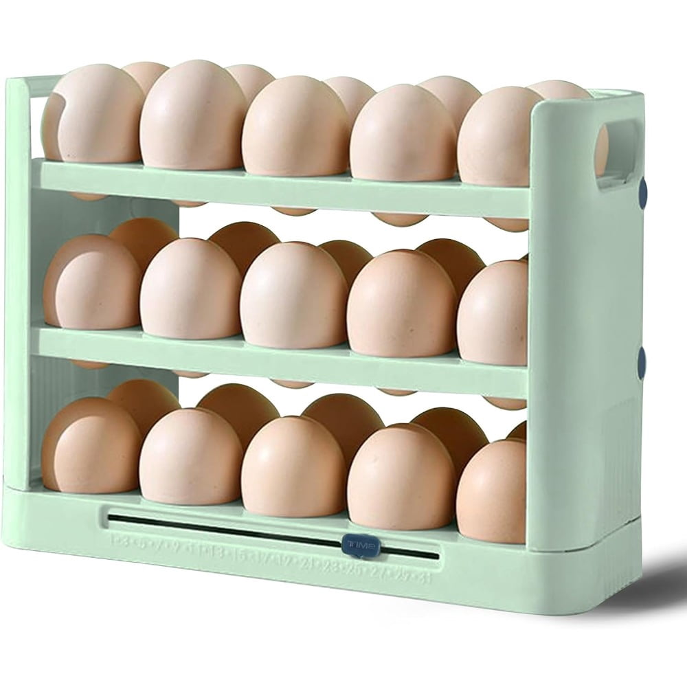 Egg Holder for Refrigerator, 30 Grid Egg Tray for Refrigerator 3 Layer Organizer Bins Reusable Egg Container for Refrigerator Side Door Plastic Egg Carton