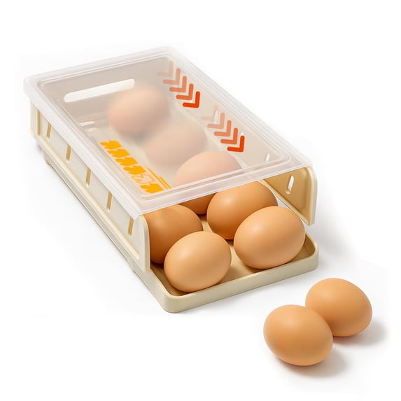 Egg Holder for Refrigerator – Automatic Rolling Egg Dispenser, 14-Count Stackable Egg Storage Container with Clear Lid, Fridge Organizer for Fresh/Boiled/Deviled Eggs (1PC)