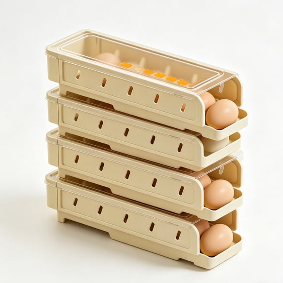 Egg Holder for Refrigerator – Automatic Rolling Egg Dispenser, 7-Count Stackable Egg Storage Container with Clear Lid, Fridge Organizer for Fresh/Boiled/Deviled Eggs (1PC)