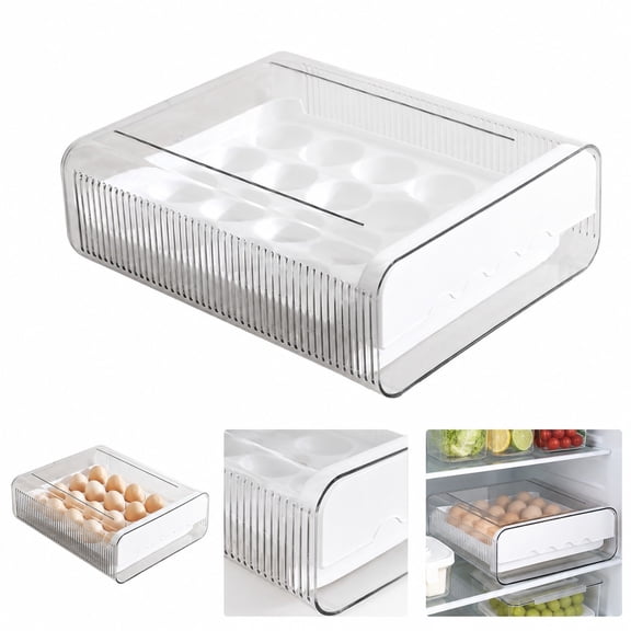Egg Holder for Refrigerator, Clear Egg Storage Container with Sliding Drawer, Egg Organizer Tray with Individual Slots, Space Saving Fridge Storage Box