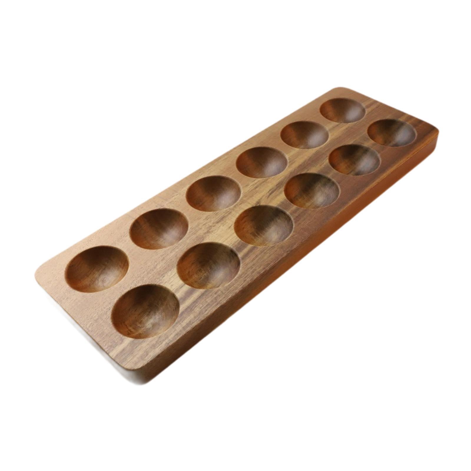 Egg Holder Wooden Tray Organizer with Sturdy Wood Construction for Kitchen Countertop and Refrigerator Use