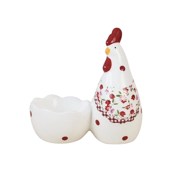 Egg Holder for Easter, Ceramic Chicken Egg Cup Set, Rustic Farmhouse Table Decor, Cute Countertop Nest for Hard Boiled Eggs and Display