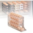 thumbnail image 1 of Egg Holder for Fridge, 2024 Upgrade 4 Tiers Egg Dispenser for Refrigerator, Auto Rolling Large Capacity Eggs Dispenser Storage 30 Egg (Transparent), 1 of 5