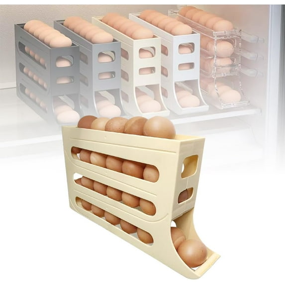 Egg Holder for Fridge, 2024 Upgrade 4 Tiers Egg Dispenser for Refrigerator, Auto Rolling Large Capacity Eggs Dispenser Storage 30 Egg (Transparent)