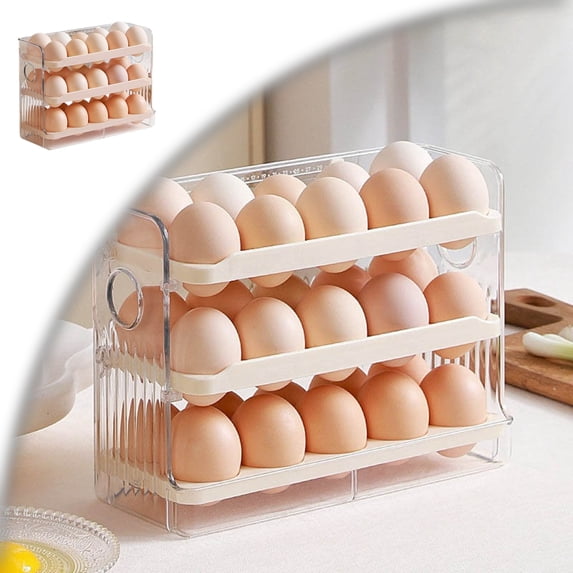 Egg Holder for Fridge, 3 Tiers Egg Organizer, 30 Eggs Container for Kitchen Countertop and Refrigerator