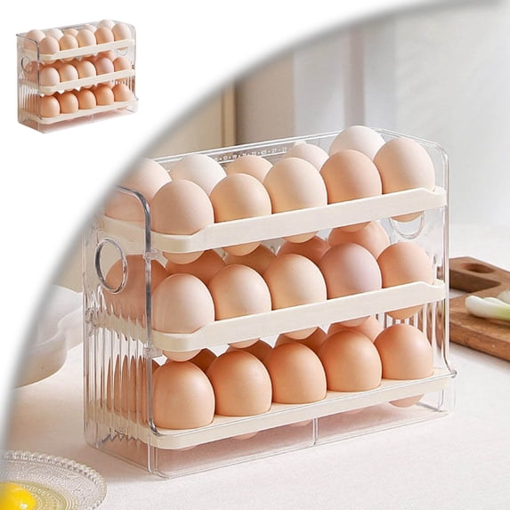 Egg Holder for Fridge, 3 Tiers Egg Organizer, 30 Eggs Container for Kitchen Countertop and Refrigerator