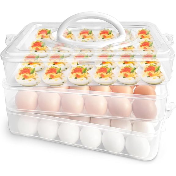 Egg Holder for Refrigerator,3-Layer Deviled Container with Lid and Handle,Plastic Stackable Carrier Box Kitchen,Keep Fresh(72 Eggs)
