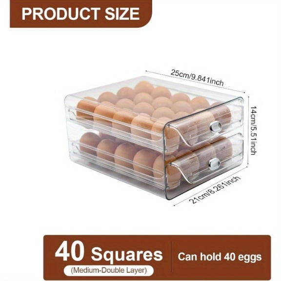 Egg Holder for Refrigerator, 40/60 Slot Stackable Egg Storage Drawer Organizer