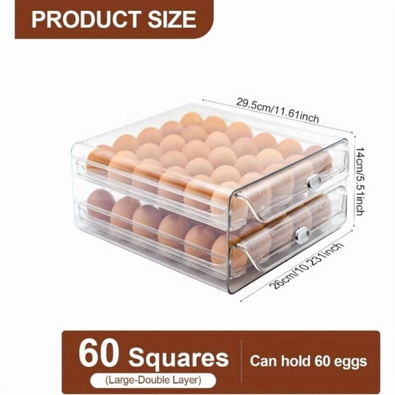 Egg Holder for Refrigerator, 40/60 Slot Stackable Egg Storage Drawer Organizer