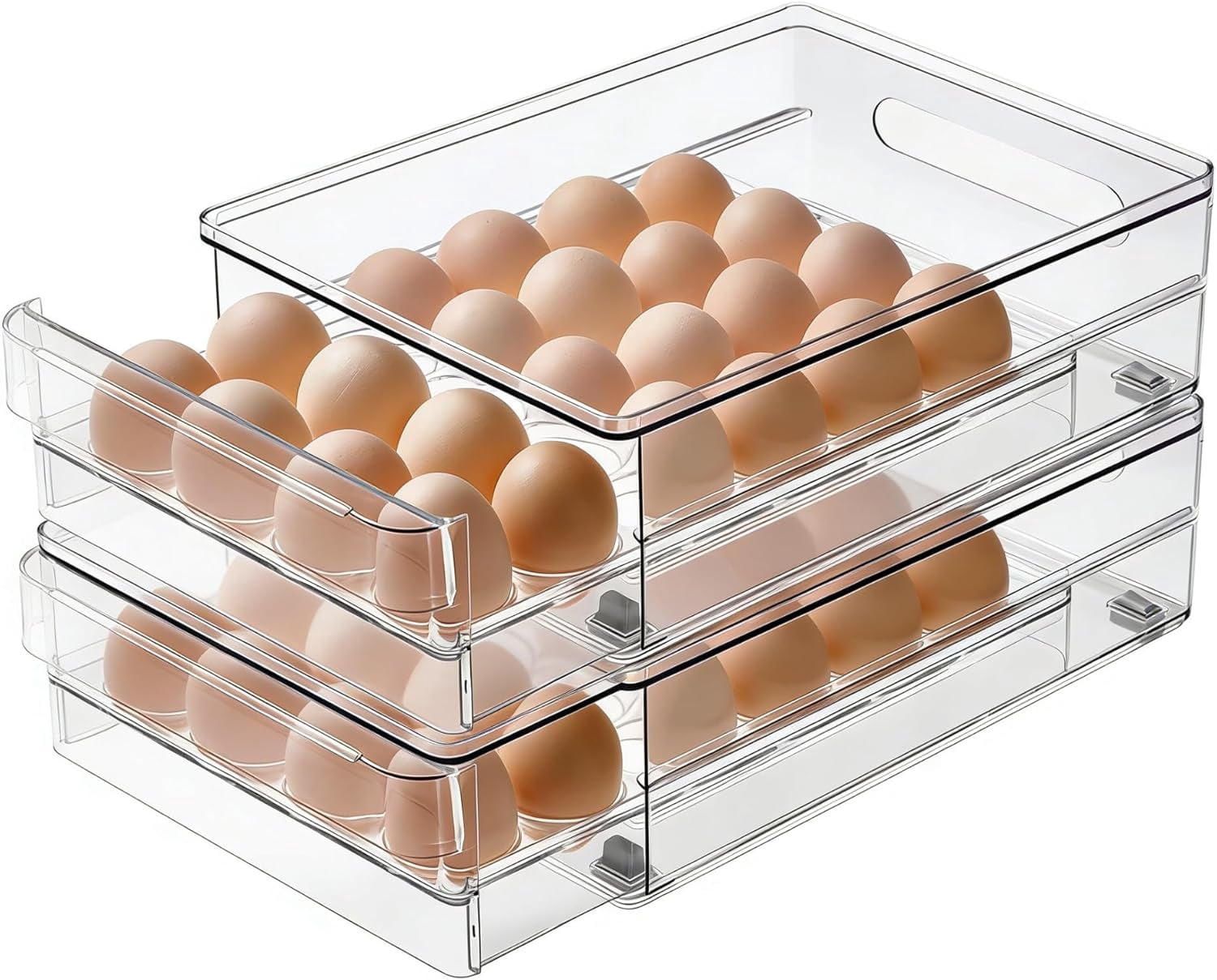Egg Holder for Refrigerator, 48 Capacity Clear Egg Storage Drawer with Non-Slip Pads, Stackable BPA-Free Egg Organizer Tray for Fridge