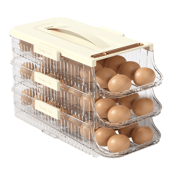 Egg Holder for Refrigerator Rolling Organizer Container Saving Roller Dispenser Stackable Fridge Tray White