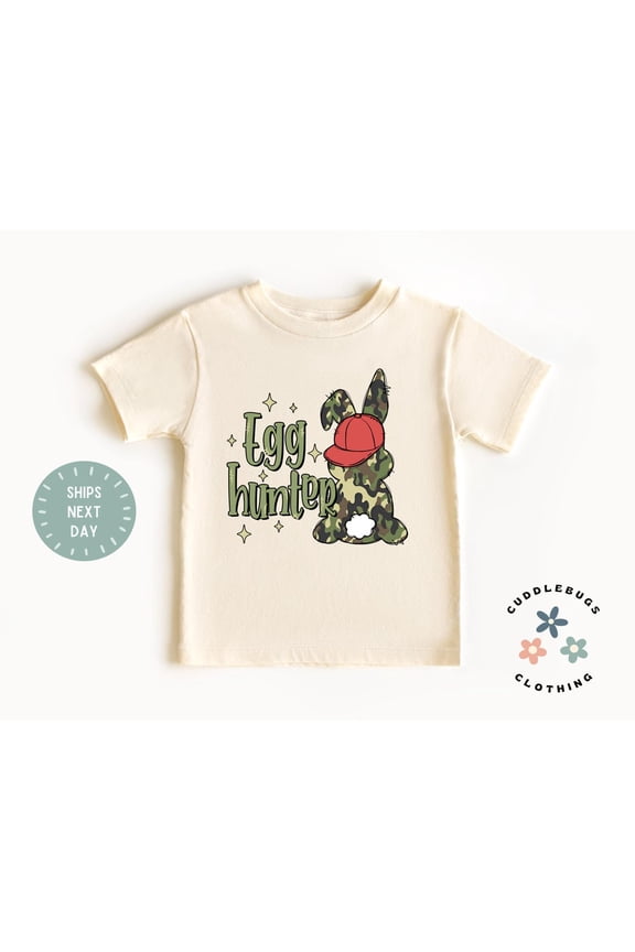 Egg Hunter Boys Easter Bunny Tee - Cute Camo Easter Bunny Egg Hunter Shirt - Boy Easter Gift - Grandson Easter Gift - Cute Easter Boy, New Born, Baby Shower Gift, New Parents Gift
