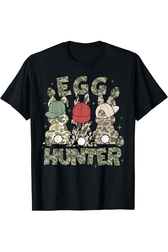 Egg Hunter Deer Buck Camo Cap Deer Hunting Easter Boys T-Shirt men and women can wear, black, white, gifts