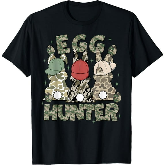 Egg Hunter Deer Buck Camo Cap Deer Hunting Easter Boys T-Shirt men and women can wear, black, white, gifts