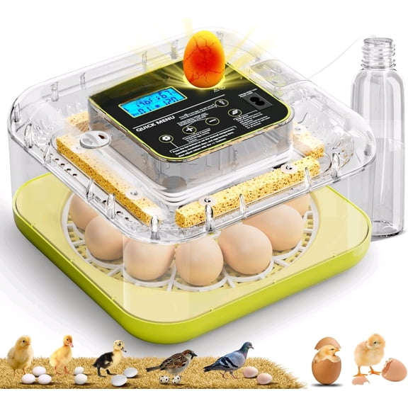 Egg Incubators for Hatching Eggs, 12 Egg Incubator with Automatic Egg Turning and Humidity Control, Incubator for Chicken/Quail/Duck Eggs with Temperature Control/LED Egg Candler, 360 Degree View
