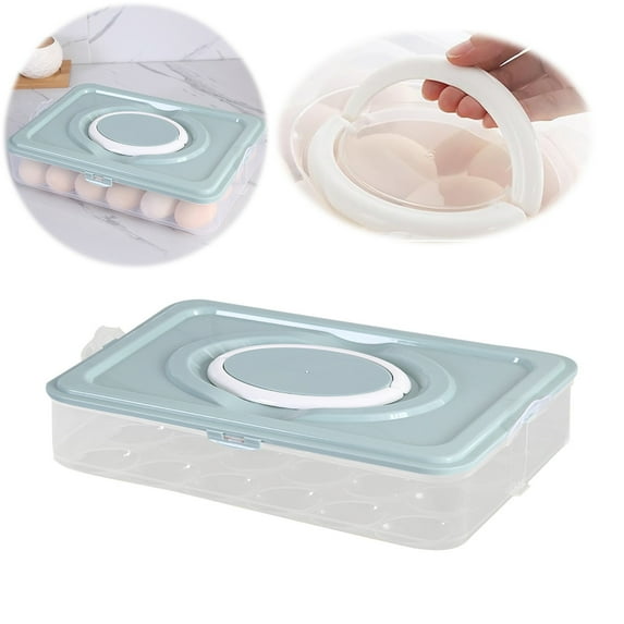 Egg Keeper Food Storage Container,Egg Holder for 72 Eggs,3-Layer Plastic Egg Container,Deviled Egg Tray with Handle Lid,Devil Egg Holder for Refrigerator,Kitchen,Easter Party,Keep Fresh(Blue,30 Eggs)