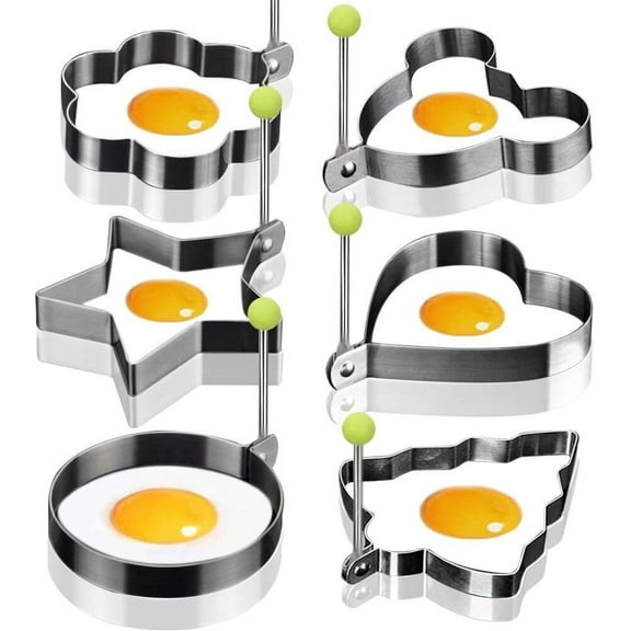 Egg Molds Egg Shaper Egg Ring Pancake Maker with Handle-6PCS